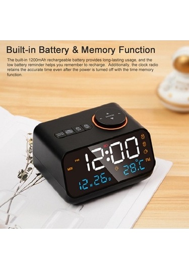 Moly Mufunye Çok İşlevli Çalar Saat: Fm Radyo, Şarj Edilebilir, Led, Dijital, Sıcaklık Nem Göst., Sesle Etiketleyici, Sağlık Dr Saati