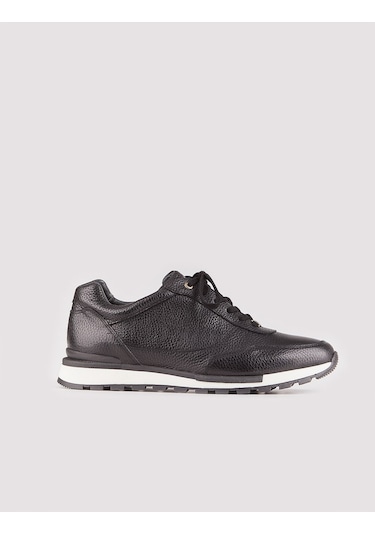 Hakiki Deri Siyah Bağcıklı Erkek Spor Ayakkabı-Siyah (521641476) Siyah