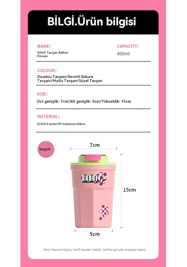 Mengtuo İç Astar 316 Paslanmaz Çelik Kahve Fincanı Karikatür Yüksek Değerli Termos Bardak Pembe