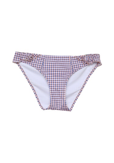 Yargıcı Fırfır Detaylı Bikini Alt Pembe Ekose