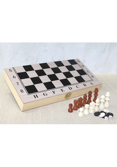 Ahşap Kutulu Satranç Tavla Seti 3'lü