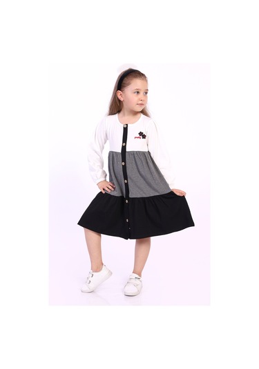 Toontoy Kız Çocuk Göğsü Pretty Nakışlı Elbise Ekru