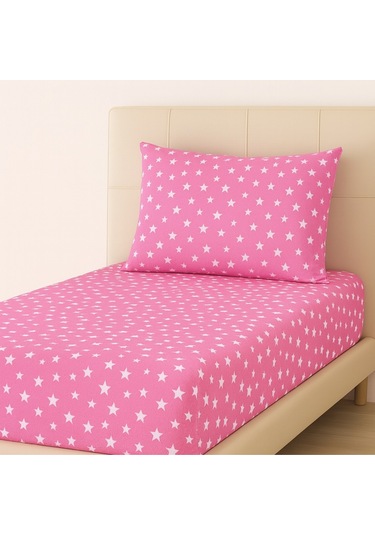 Desenli 100 X 200 Cm Tek Kişilik Pembe Yıldız Lastikli Çarşaf Ve Yastık Kılıfı Pembe