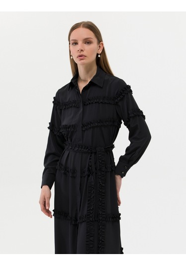 Pierre Cardin Kadın Siyah Comfort Fit Dokuma Elbise 50262953-vr046 Siyah