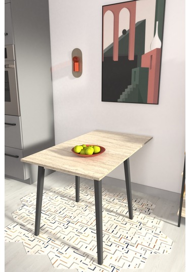 Vilinze Avanos Mdf Katlanır Traverten Ahşap Mutfak Masası - 70x80 Cm