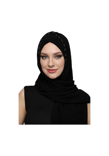 Şallı Takmatik Taşlı Siyah Hazır Türban Tesettür Bone Namaz Örtüsü Siyah
