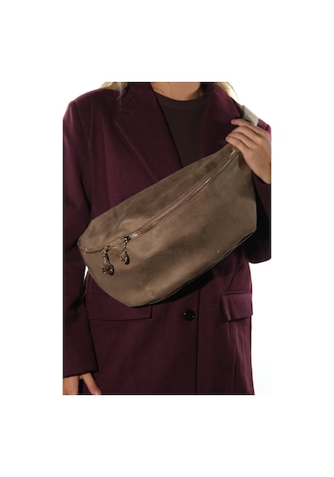 Venta Vizon Süet Kadın Büyük Bel Çantası Vizon