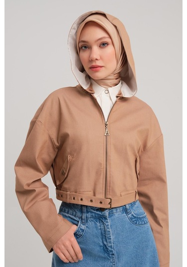 Armine Seyyar Kapüşonlu Ve Kemerli Pamuk Ceket 24y5406 Camel-camel Camel