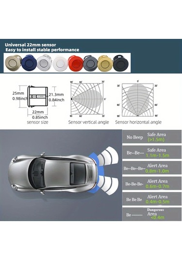 Dashanshop Hippcron 4 Sensörlü Park Sensörü Kiti Lcd Ekranlı Universal 8 Renk Gümüş