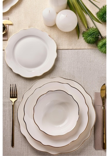 Porselen Gold Bone 24 Parça 6 Kişilik Yemek Takımı Gold Desenli