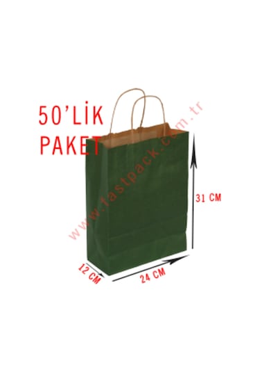 50 Adet 24X32 Cmlik Saplı Renkli Kraft Kağıt Poşet Çanta