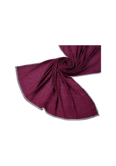Mim Eşarp Biyeli Müslin Düz Renk Şal 90x190cm Bordo - Gri