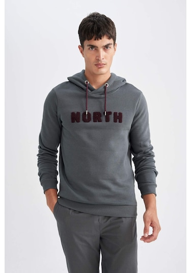 DeFacto Regular Fit Kapüşonlu Baskılı Kalın Sweatshirt L5850AZ24AUGN807