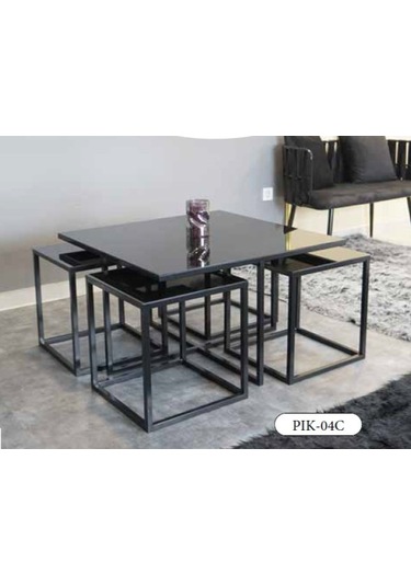 Mim Siyah Kare 4+1 Pizza Orta Sehpa Siyah