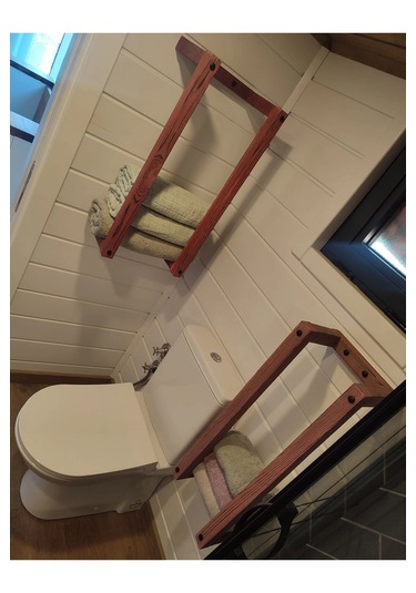 Masif Ahşap Eskitme Boyalı Banyo Havlu Askısı 2 Li Set Bronz