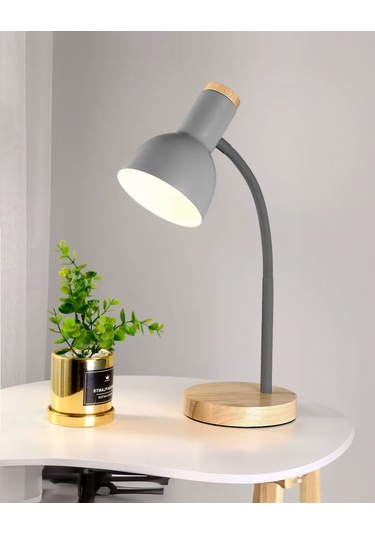 Petrix 34614 Ahşap Tabanlı Nordic Usb Masa Lambası Gri