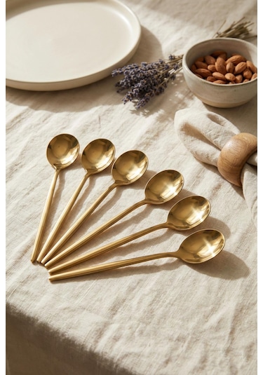 6'lı Lüks Gold Paslanmaz Çelik Yemek Kaşığı Seti 21 Cm Gold