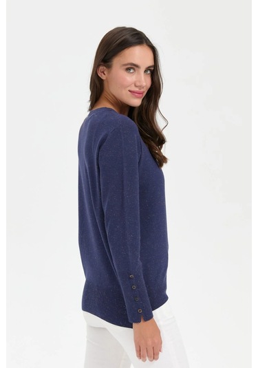 Desen Triko Kadın Sıfır Yaka Önü Kısa Arkası Uzun Bluz 23331 Indigo Indigo