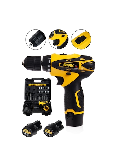 Staxx Power STX1070 36V 5AH Samsung Çift Akülü Şarjlı Vidalama Matkap + 27 Parça Set