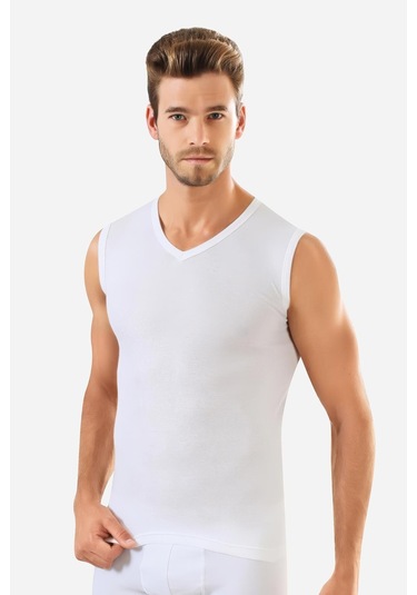 3 Adet Beyaz Kolsuz Erkek Atlet V Yaka Sıfır Kol Tişört %100 Pamuklu Beyaz