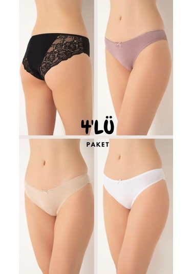 Kadın Dantelli 4'lü Paket Karışık Renk Külot Asorti-1 C7t0n0o408 001