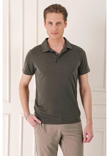 Slim Fit Düğmeli Polo Yaka Pamuklu Vizon Tişört Ts 879 Vizon