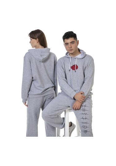 Vishenka Unisex Anime Baskılı Gri Renk Eşofman Takımı Gri