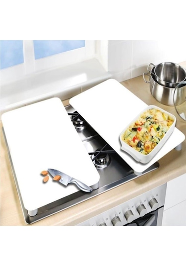 Cam Ocak Koruyucu Ve Kesim Tablası Düz Beyaz (80cm X 52cm) 2 Parç