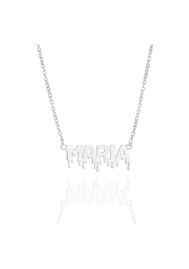 Yeni Yıl Halloween Damlayan Yazı Stili 925 Ayar İsimli Gümüş Kolye Gümüş