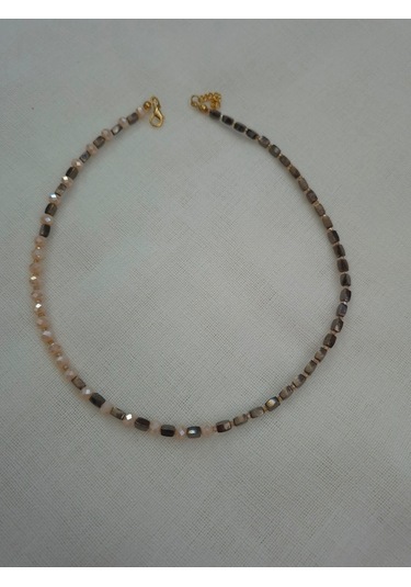 Gri Bej Boncuk Bayan Kolye