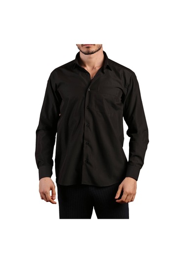 Siyah Büyük Beden Rahat Kesim Cepli Uzun Kol Regular Fit Erkek Gömlek - 150-20 001