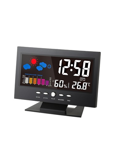 Gajeena Sıcaklık Nem Ölçer Hava Tahmini Saati, Renkli Ekran, Sesli Kontrol Işıklı, Usb Kablolu, Pil Yok Abs, Siyah