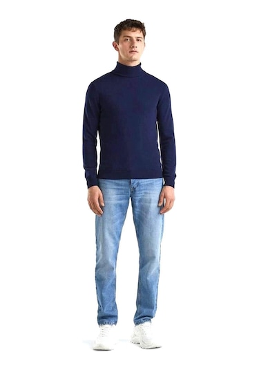 Benetton Erk Boğazlı Merino Kazak- Lacivert