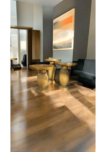 Dekoratif Ahşap Mantar Sehpa 3 Lü Set Masif Ahşap