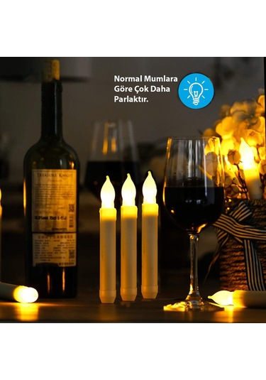 Hymark Titreyen Dekoratif Led Mum 12 Adet Alevsiz Konik Şekilli U