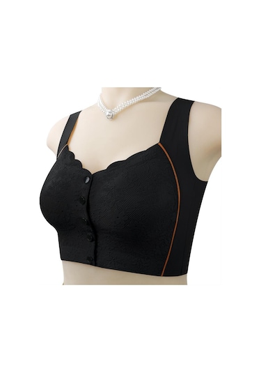 Siyah Kadın Büyük Elastik Sütyen Stil Nefes Büyük Boy Straplez Sütyen İçin Dantel Yapışkanlı Ön Toka İç Giyim Siyah