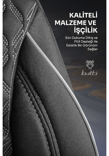Siyah - Gri Buttı Speedy Serisi Premium Oto Koltuk Kılıfı Ortopedik Destekli, Ön Arka Tam Set, Aırbag Uyumlu