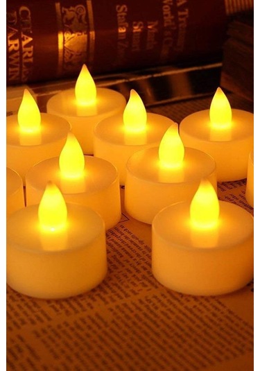 12 Adet Sarı Işıklı Led Mum El Mumu Tealight Piller Dahil Kullanıma Hazır Sarı Günışığı