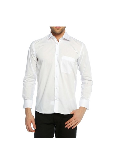 Beyaz Klasik Kesim Uzun Kol Düz Renk Erkek Gömlek // 150-1 Beyaz (345585042) Beyaz
