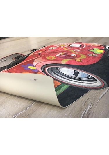 Yamalıhome Vosvos Araba Şekilli Halı Kc07Kırmızı 100X140 Cm Çok Renkli
