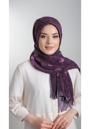 Mürdüm Pratik Hazır Geçmeli Tesettür Eşarp Kesik Elyaf Piliseli Ç (553629984) Mürdüm