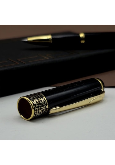 Kişiye Özel Gold İşlemeli Siyah Metal Roller Kalem