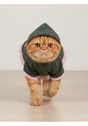 Bunnypop Kapüşonlu Kedi Elbisesi Yeşil & Pembe