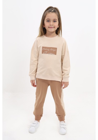 Toontoy Kız Çocuk Nakışlı Eşofman Takım Pudra