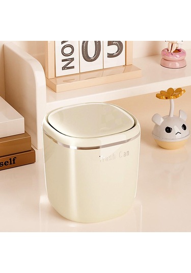 Mini Pres Çöp Kutusu Masaüstü Çöp Sepeti Ev Masası Plastik Atık Kutuları Ofis Malzemeleri Çöp Kutuları Çeşitli Eşyalar Kutusu Bej