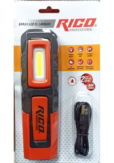Rıco 600 Lümen Yüksek Kalite Suya Dayanıklı Led El Feneri Tamirci Siyah - Turuncu
