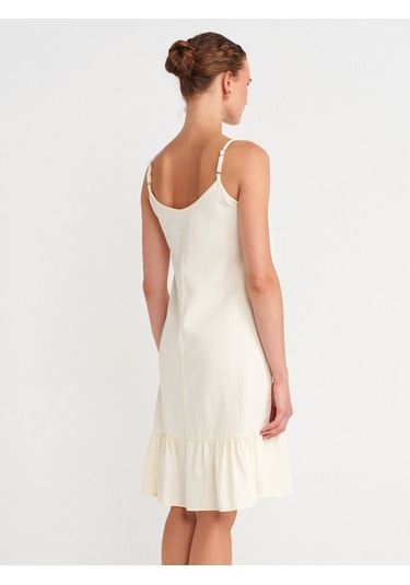 Dilvin 90572 Alt Bölümü Büzgülü Kısa Denim Elbise-sarı Sarı