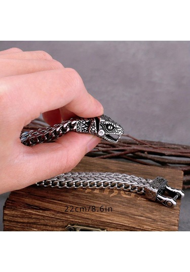 Yüksek Kaliteli İskandinav Viking Asla Solmaz Paslanmaz Çelik Baskın Yılan Kafa Bilezik Erkekler Takı Hediye Moda Punk Charm Bilezik Gümüş