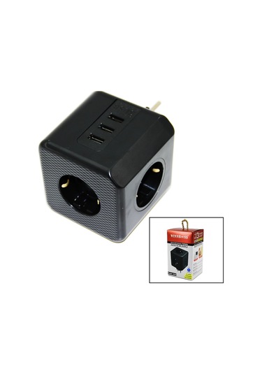 Termal Akım Korumalı 3x Priz 3x Usb Duvar Tipi Priz Siyah 10a - 2500w 5365 Diğer