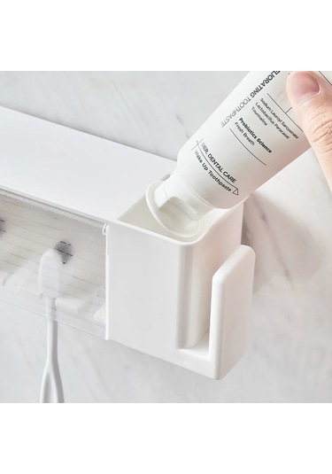 Banyo Rafları Duvara Monte Diş Fırçası Diş Macunu Tutucu Vantuz Depolama Rafı Gray Gri